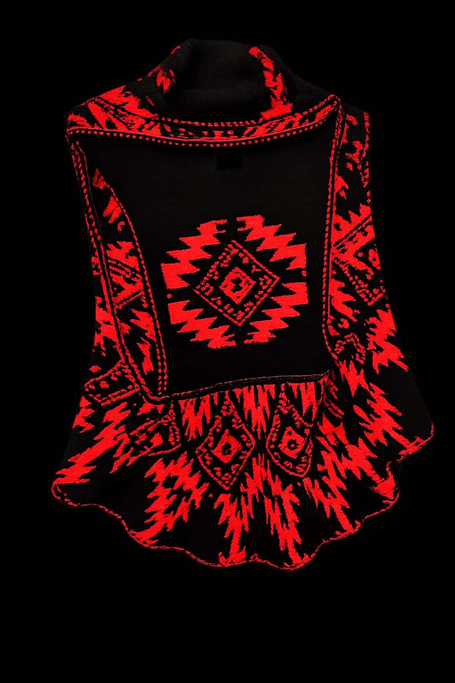 John Paul Richard Women's XL Red and Black Aztec Print Open Front Knit Vest